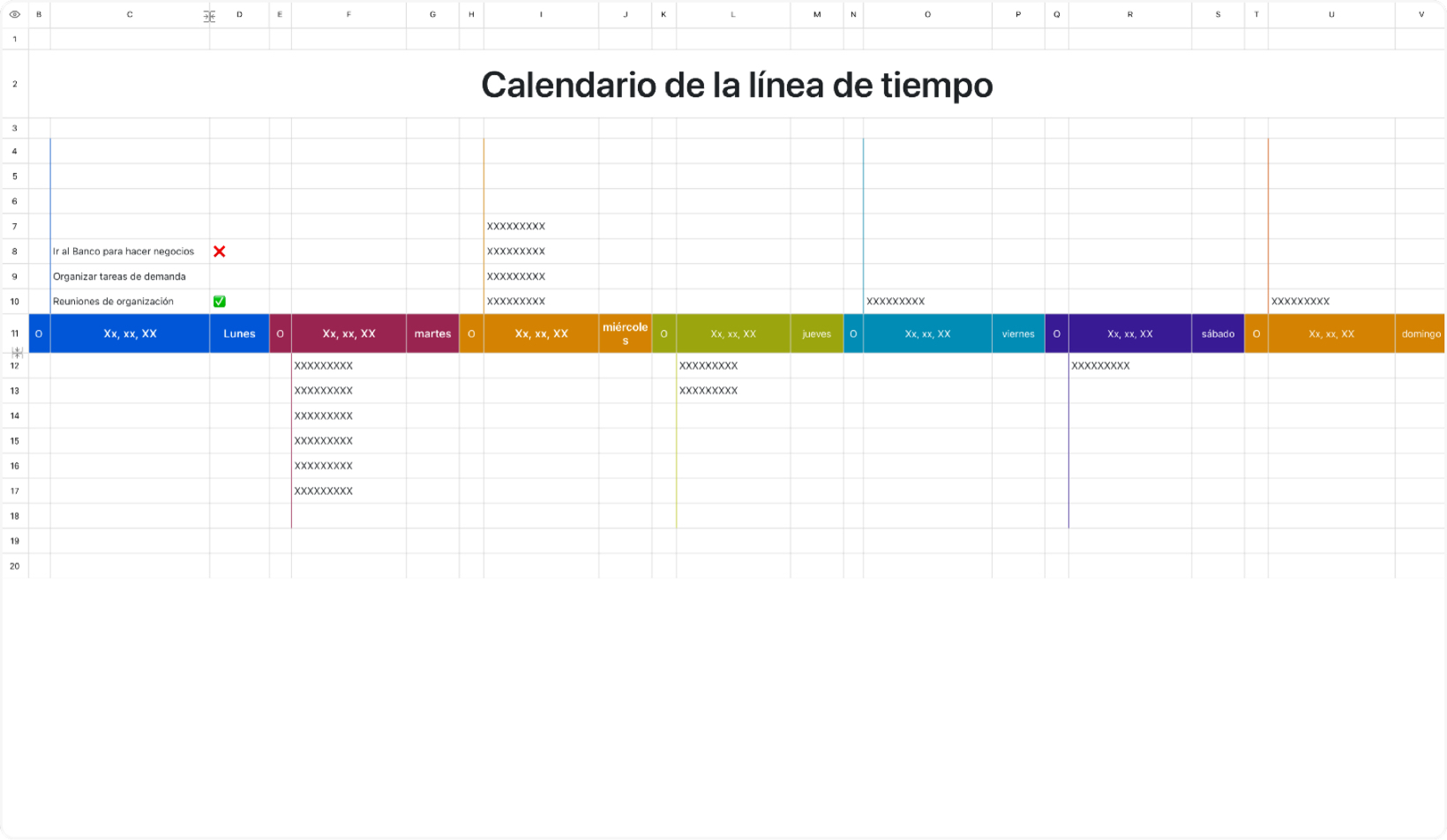Calendario de la línea de tiempo